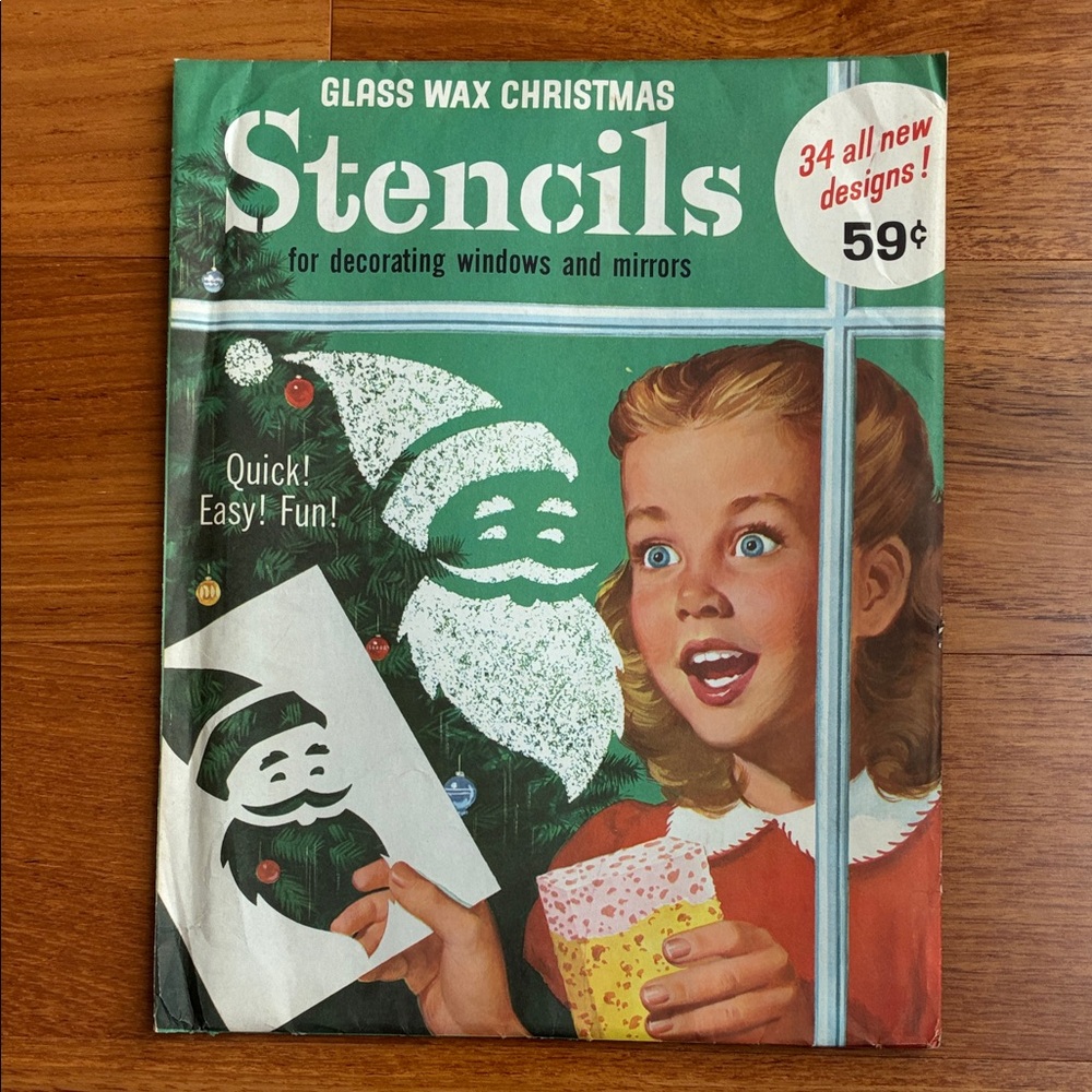 Vintage 1950Glass Wax Christmas Stencils For Windows By Gold Seal Co. 10 Sheets